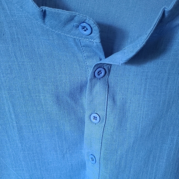 TRÏBE 100% Cotton Blue Long Sleeve Button Front Tunic Blouse Top Size 3XL - Picture 3 of 6